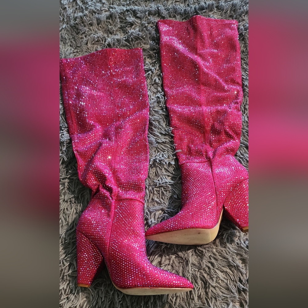 Fashion Nova Glittering Fuchsia Heeled Boots